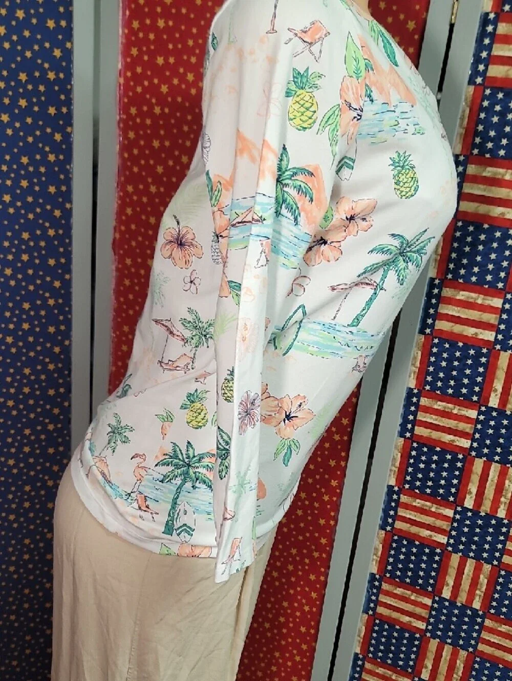 Talbots White Tropical Floral Long Sleeve Tee - Picture 3 of 4